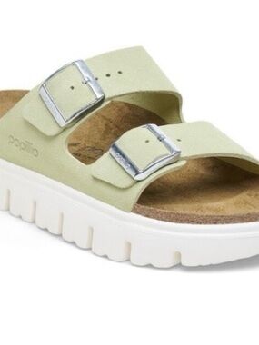 Birkenstock Papillio Arizona Chunky
Suede Leather Faded Lime shoes.